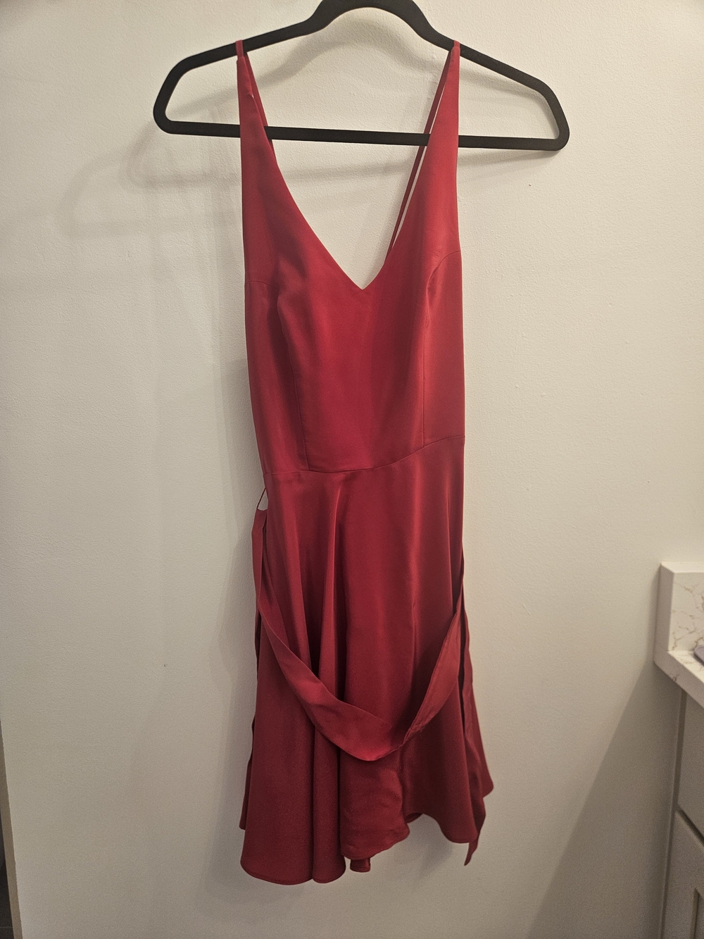 Amanda Uprichard Red Satin V-Neck Slip Dress